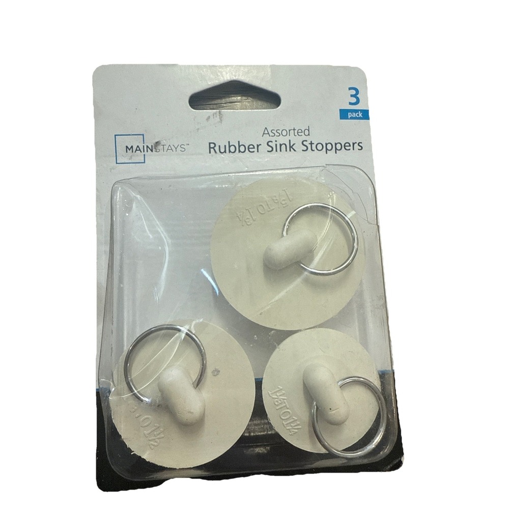 Mainstays Pack of 3 Assorted Rubber Sink Stoppers For Tub & Sink Drains NEW